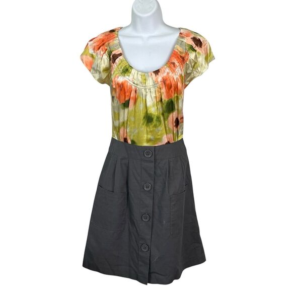Tabitha Anthropologie Zoya Watercolor Dress Size 8 Silk Cotton Combo Pockets - Picture 3 of 9